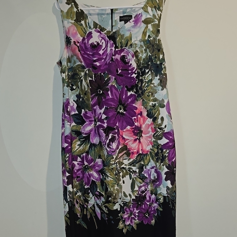 Connected Apparel Purple Pink Sleeveless Sheath Midi Dress